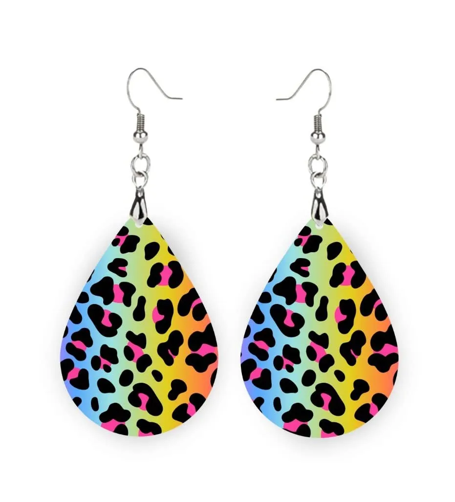 Neon Glow Party Leopard Print Earrings - Colorful 80's Inspired Teardrop Earrings