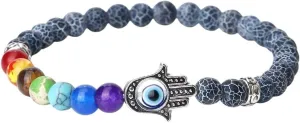 New 2025 6Mm 7 Beads Bracelets Lucky Hand Of Fatima Women Men Natural Lava Stone Agates Bracelet & Bangle Prayer Jewelry Fashion Trendy Accessories Creative Gift