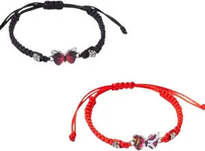 New 2025 Glow In The Dark 2Pcs Butterfly Couples Luminous Bracelet For Women Black Rope Charm Friendship Herfriend Party Jewelry Findings Gift Fashion Trendy Accessories Creative
