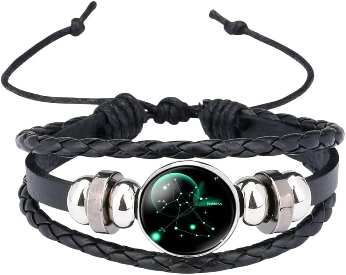 New 2025 Unisex 12 Zodiac Glow In The Dark Sign Bracelets For Women Men Constellation Snap Button Charm Leather Rope Bangle Fashion Jewelry Findings Trendy Accessories Creative Gift For Women And Men