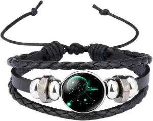New 2025 Unisex 12 Zodiac Glow In The Dark Sign Bracelets For Women Men Constellation Snap Button Charm Leather Rope Bangle Fashion Jewelry Findings Trendy Accessories Creative Gift For Women And Men