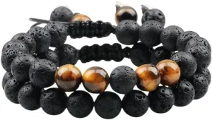 New 2025 Unisex 2Pc/Set Couple Distance Beaded Bracelet 8Mm Natural Stone Tiger Eye Black Lava Bracelets For Women Prayer Jewelry Fashion Trendy Accessories Creative Gift For Women And Men