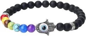 New 2025 Unisex 6Mm 7 Beads Bracelets Lucky Hand Of Fatima Women Men Natural Lava Stone Agates Bracelet&Bangle Prayer Jewelry Fashion Trendy Accessories Creative Gift For Women And Men