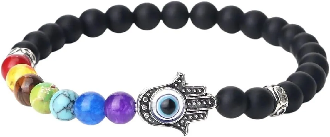 New 2025 Unisex 6Mm 7 Beads Bracelets Lucky Hand Of Fatima Women Men Natural Lava Stone Agates Bracelet&Bangle Prayer Jewelry Fashion Trendy Accessories Creative Gift For Women And Men