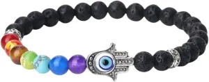 New 2025 Unisex 6Mm 7 Beads Bracelets Lucky Hand Of Fatima Women Men Natural Lava Stone Agates Bracelet&Bangle Prayer Jewelry Fashion Trendy Accessories Creative Gift For Women And Men