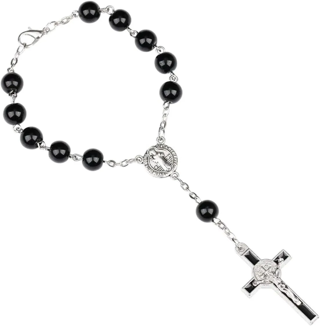 New 2025 Unisex Catholic Crucifixion Of Jesus Cross Rosary Bracelet Saint Benedict Medal Prayer Beads Bracelets Jewelry Findings Fashion Trendy Accessories Creative Gift For Women And Men