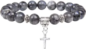 New 2025 Unisex Men Beads Bracelet Slivers Color Cross Pendant Natural Stone Bracelets Charm For Women Prayer Decoration Jewelry Luxury With You Accessories Trendy Creative For Women And Men