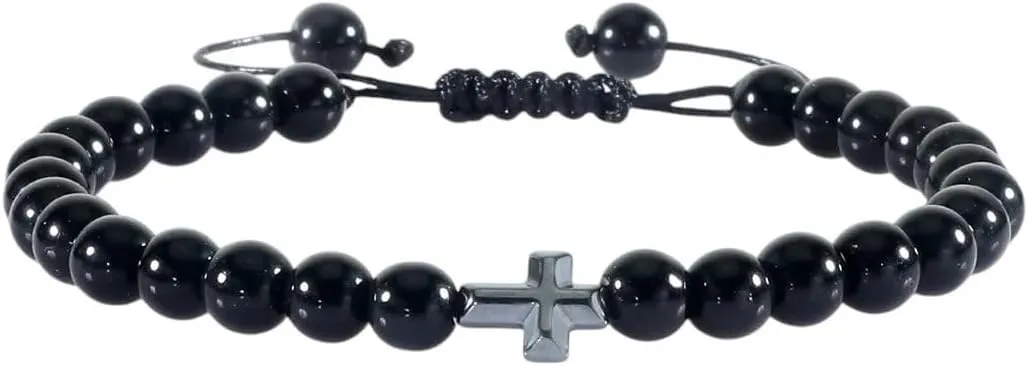 New 2025 Unisex Men's Natural Lava Rock Stone Bracelets Charm Tiger Eye Onyx Cross Beads Handmade Women Prayer Balance Bracelet Bangle Jewelry Fashion Trendy Accessories Creative Gift For And Men