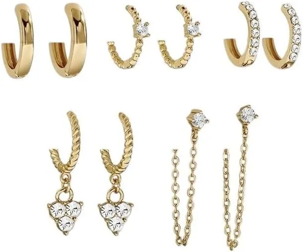 New 2026 Arrive Unisex Punk Rock Helix Cartilage Ear Cuff with Long Chain Hoop Earrings Set for Women Tiny Piercing Earring Jewelry Findings Fashion Trendy Accessories Creative Gift for Women and Men