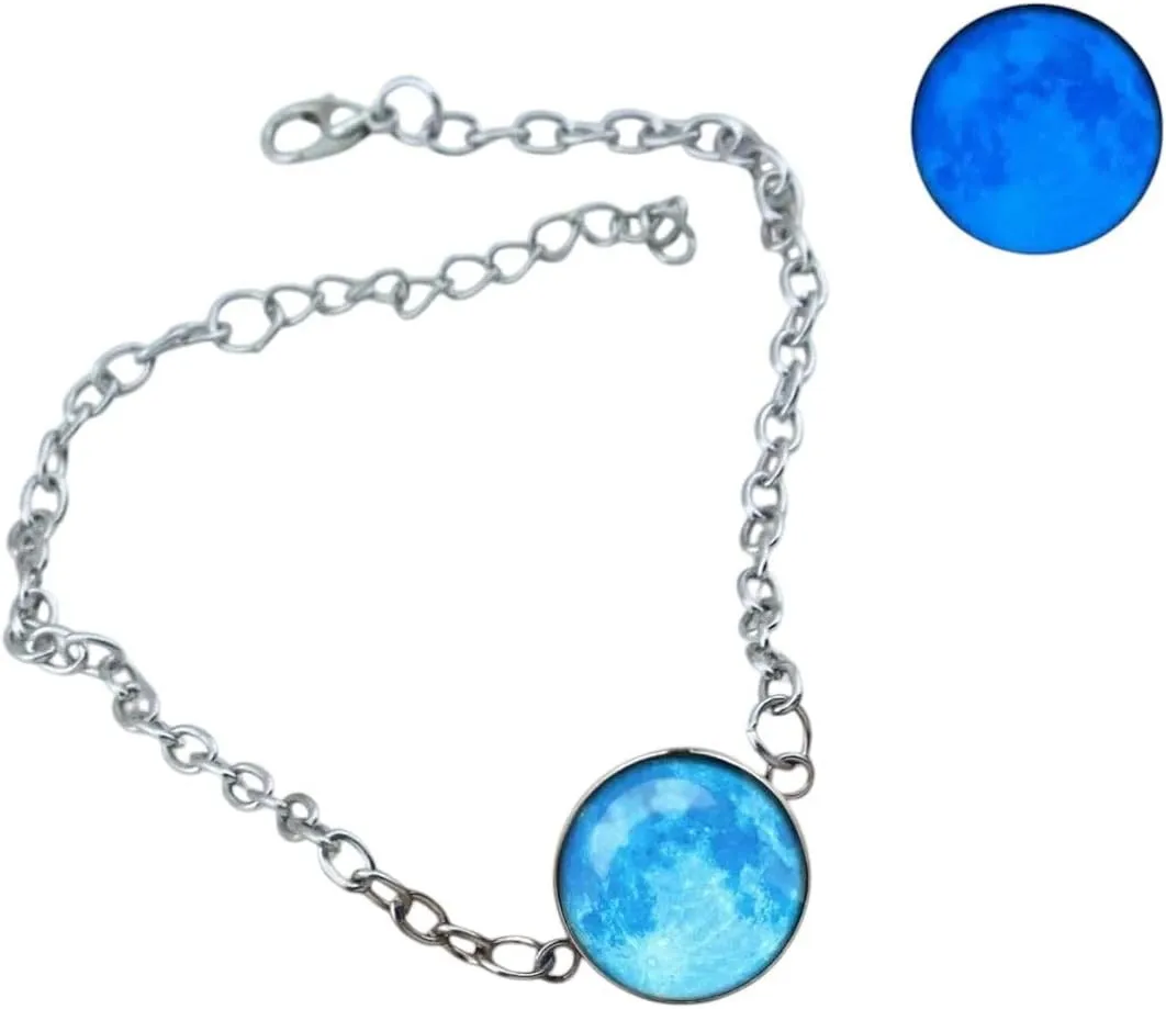 New 2026 Glow In The Dark Charms Bracelet Glass Cabochon Gray Moon Luminous Bracelets Jewelry For Women Her Gift Fashion Trendy Accessories Creative
