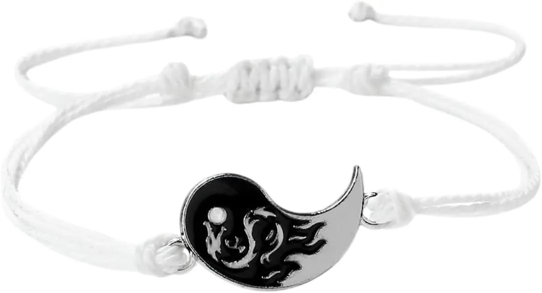 New 2026 Unisex 2Pcs Couple Black White Wax Thread Handmade Bracelets Tai Chi Yin Yang Dragon Pendant Bracelet Prayer Bestfriend Jewelrys Jewelry Fashion Trendy Accessories For Women And Men Men