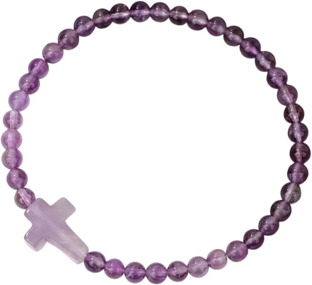 New 2026 Unisex 4Mm Natural Amethysts Stone Beaded Bracelet Jesus Cross Charm Bracelets For Women Men Prayer Yoga Decoration Jewelry Luxury With You Accessories Trendy Creative For Women And Men