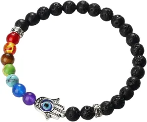 New 2026 Unisex 6Mm 7 Beads Bracelets Lucky Hand Of Fatima Women Men Natural Lava Stone Agates Bracelet&Bangle Prayer Jewelry Findings Fashion Trendy Accessories Creative Gift For Women And Men