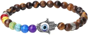New 2026 Unisex 6Mm 7 Beads Bracelets Lucky Hand Of Fatima Women Men Natural Lava Stone Agates Bracelet&Bangle Prayer Jewelry Findings Fashion Trendy Accessories Creative Gift For Women And Men