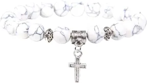 New 2026 Unisex Men Beads Bracelet Slivers Color Cross Pendant Natural Stone Bracelets Charm For Women Prayer Decoration Jewelry Luxury With You Accessories Trendy Creative For Women And Men