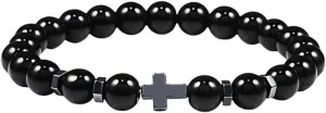 New 2026 Unisex Natural Lava Stone Men Bracelets 6Mm 8Mm Black Onyx Beads Cross Charm Bracelet&Bangle Women Meditation Prayer Jewelry Fashion Trendy Accessories Creative Gift For Women And Men
