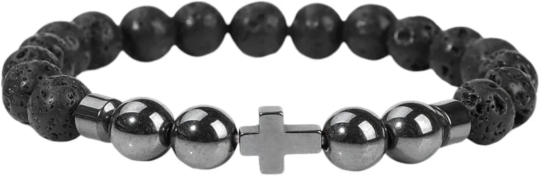 New 2026 Unisex Natural Stone Bracelet Men Beads Handmade Cross Pendant Bracelets Women Prayer Fitness Jewelry For 8Mm Decoration Luxury With You Accessories Trendy For Women And Men