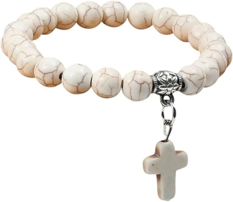 New 2026 Unisex Natural Stone Cross Beaded Bracelets Charm Women Men Black Lava Rock Bead Onyx Stretch Strand Bracelet&bangle Prayer Jewelry Findings Fashion Trendy Accessories Creative Gift For And
