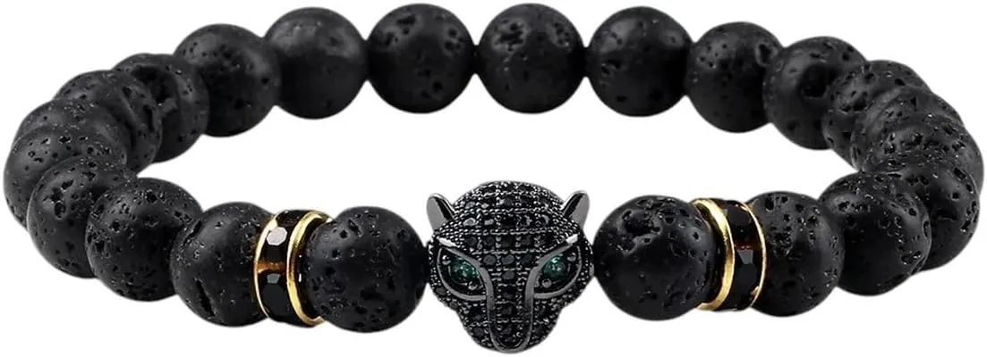 New 2026 Unisex Vintage Leopard Head Charms Men Bracelets Natural Volcanic Stone Bracelet Women Prayer Jewelry Gift Couple Bangle Pulseira Fashion Trendy Accessories Creative For Women And Men