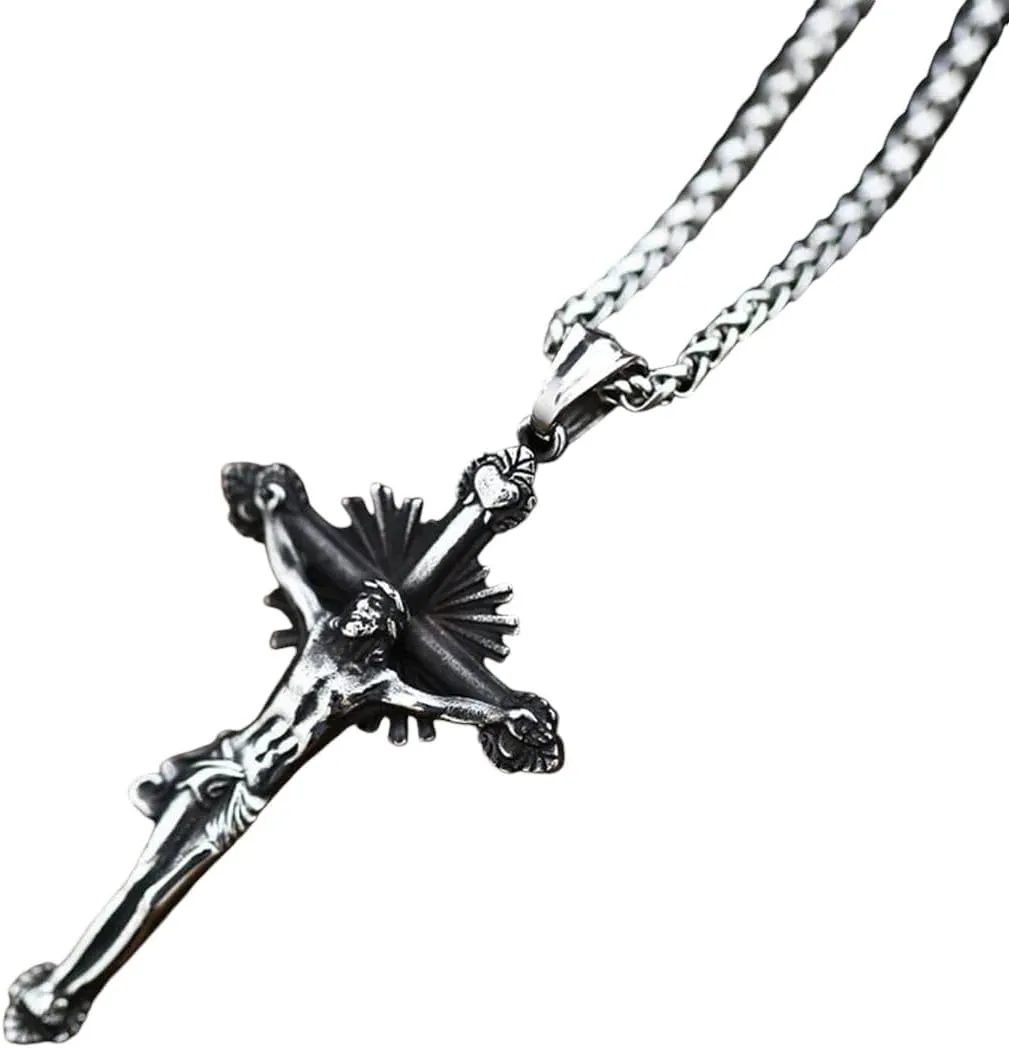 New for Trendy 2025 Christ Jesus Pendant Necklace 316L Stainless Steel Cross Chain Heavy Men Jewelry Gift Religious Jewelry Fashion Accessories Creative Gift