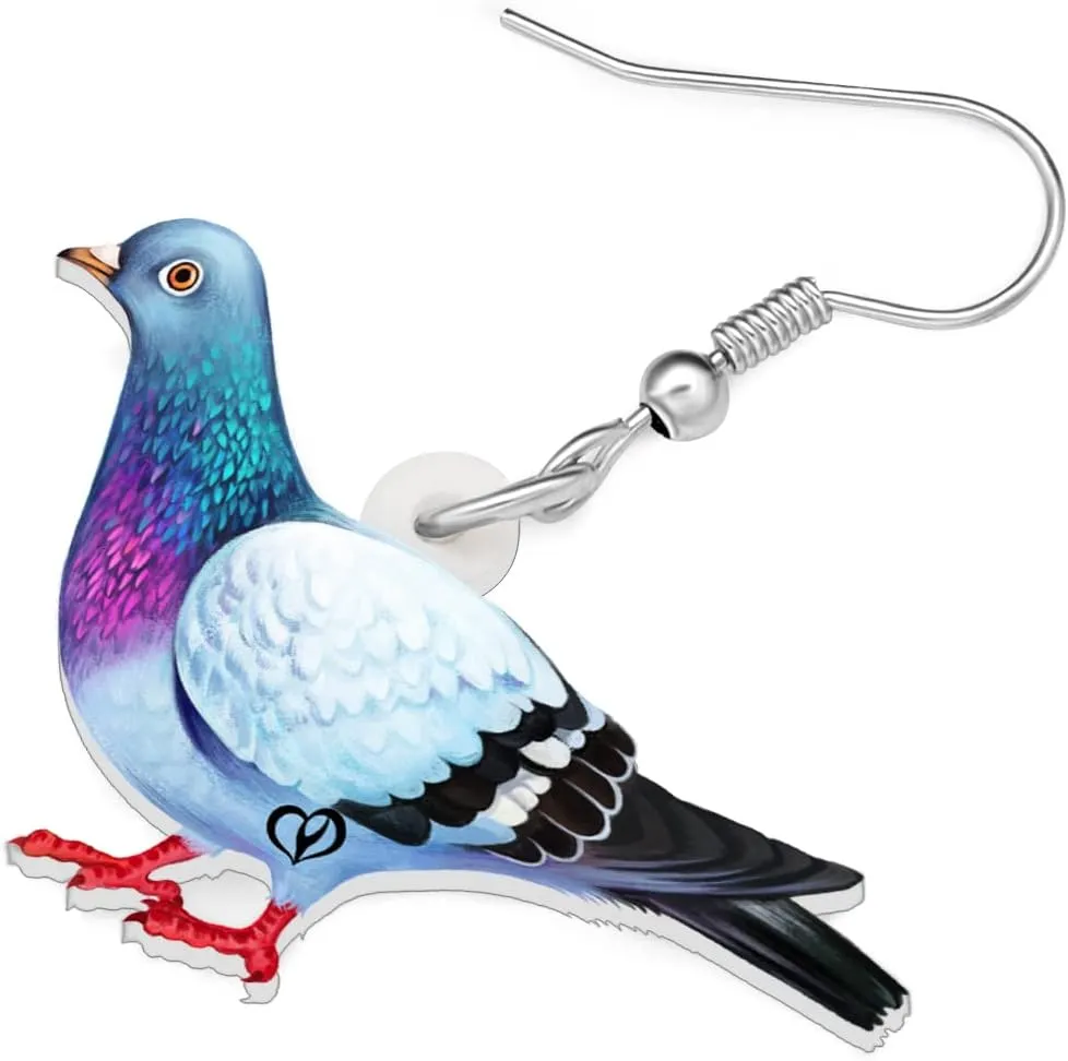 NEWEI Acrylic Colorful Pigeon Earrings Dangle Fashion Animal Birds Jewelry for Women Charms Pigeons Gift