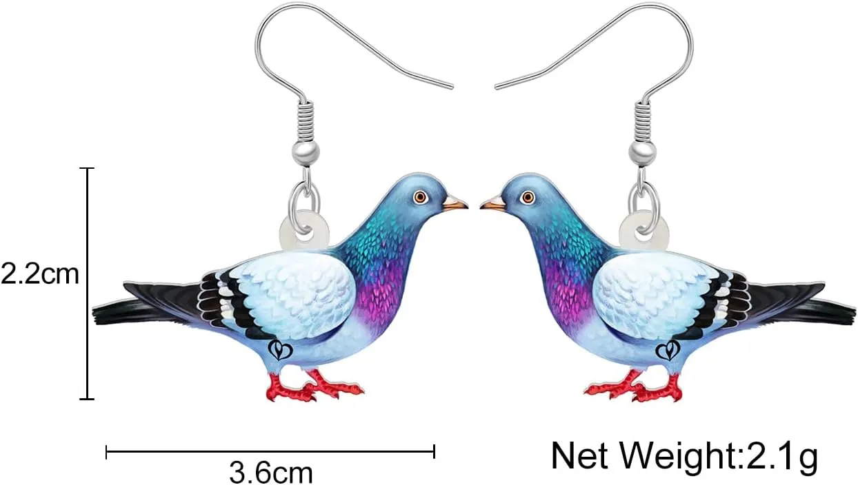 NEWEI Acrylic Colorful Pigeon Earrings Dangle Fashion Animal Birds Jewelry for Women Charms Pigeons Gift
