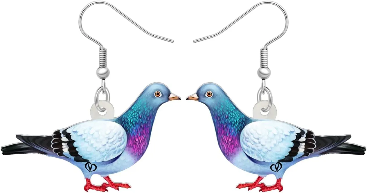 NEWEI Acrylic Colorful Pigeon Earrings Dangle Fashion Animal Birds Jewelry for Women Charms Pigeons Gift