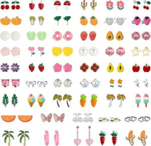 NEWITIN 52 Pairs Colorful Cute Stud Earrings for Girls Hypoallergenic Earrings Stainless Steel Earrings for Girls and Women