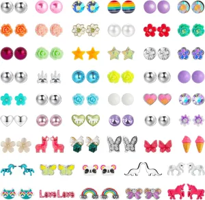 NEWITIN 52 Pairs Colorful Cute Stud Earrings for Girls Hypoallergenic Earrings Stainless Steel Earrings for Girls and Women
