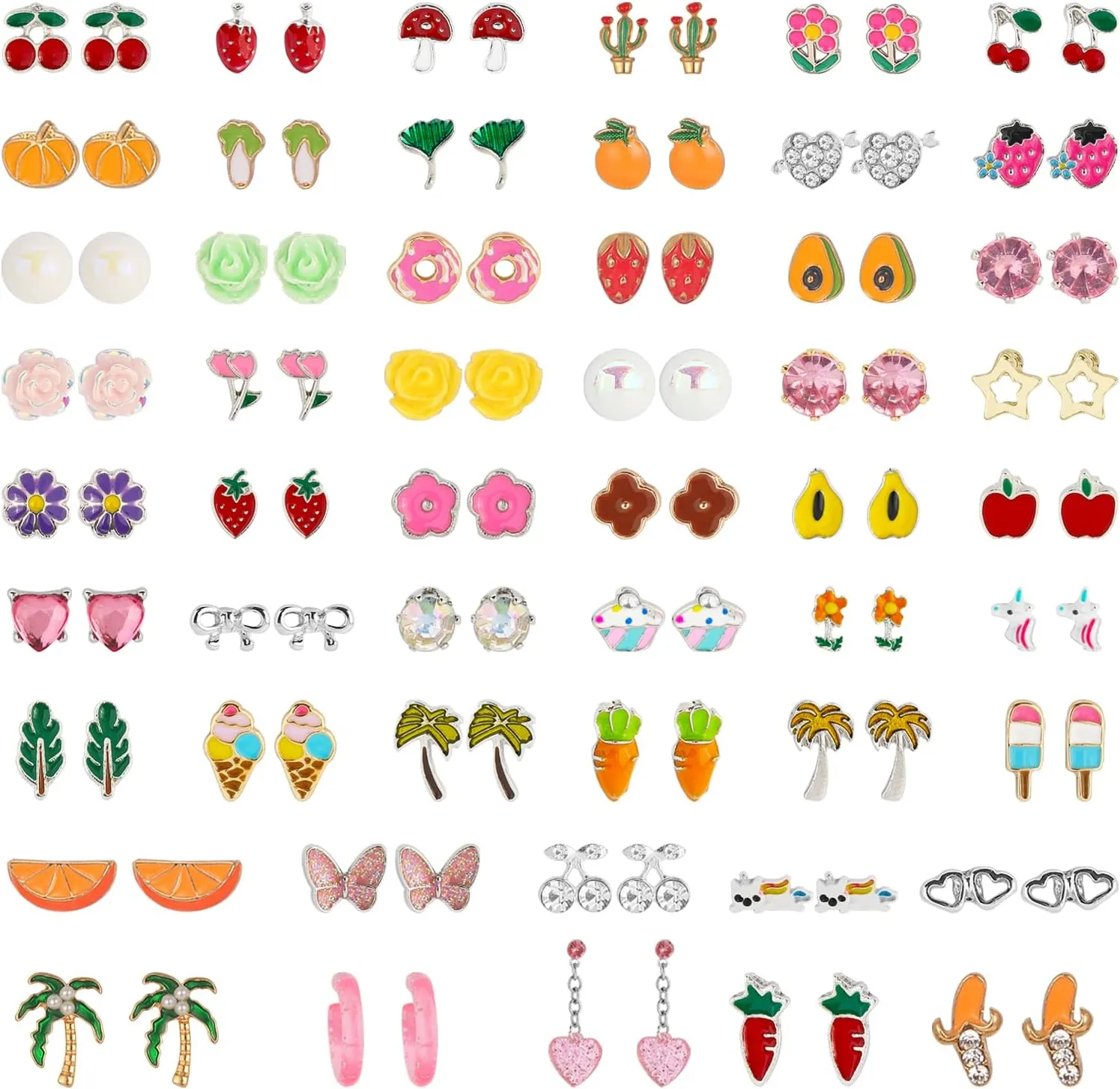 NEWITIN 52 Pairs Colorful Cute Stud Earrings for Girls Hypoallergenic Earrings Stainless Steel Earrings for Girls and Women