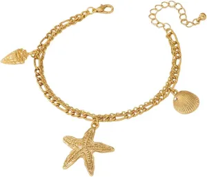 NewZenro Starfish Shell Conch Charm Anklet Bracelets for Women Gold Plated Seaside Beach Layered Link Chain Adjustable Ankle Bracelets Hypoallergenic Fashion Trendy Summer Foot Jewelry 9.8in