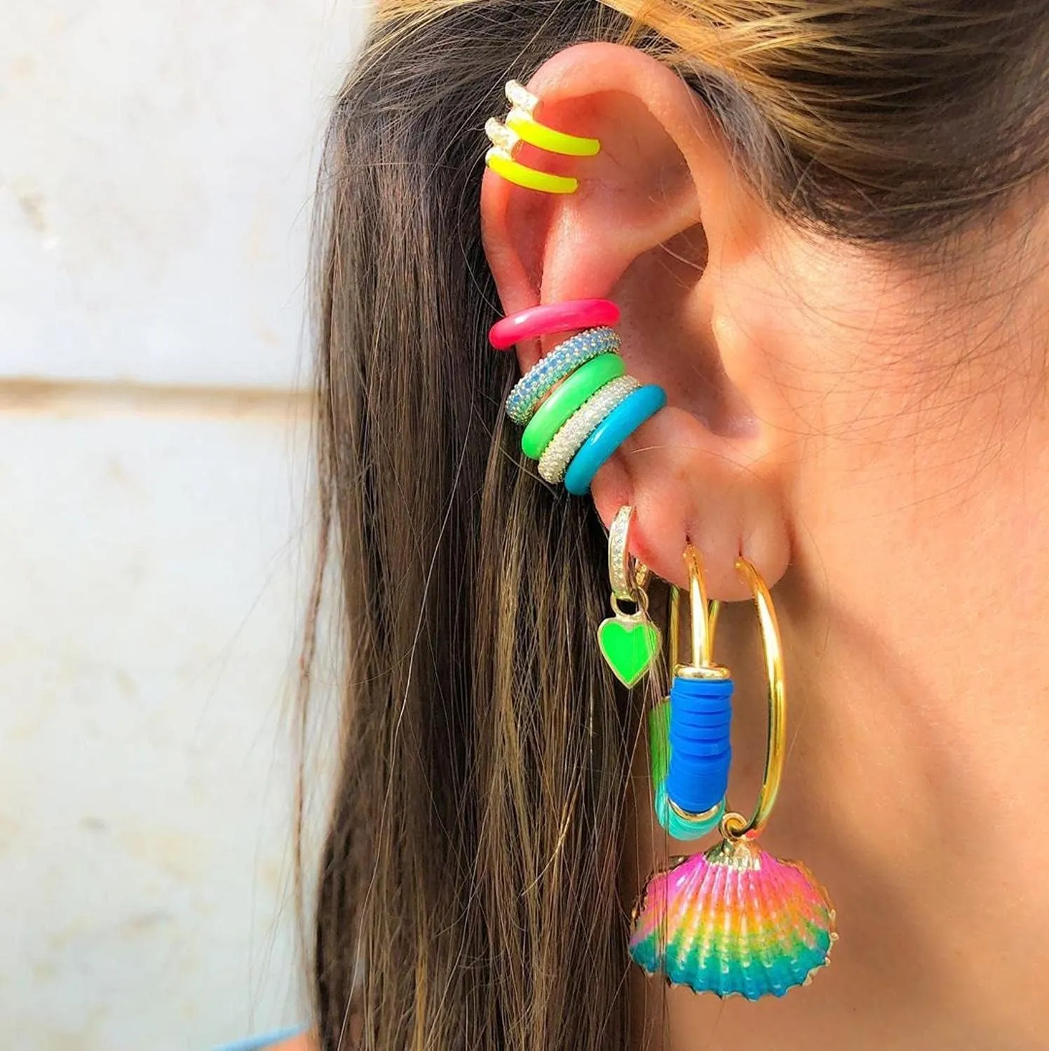 no Piercing Ear Cuff Clip on Earring Gold Color Summer New Colorful Rainbow Neon Enamel Cuff Earrings