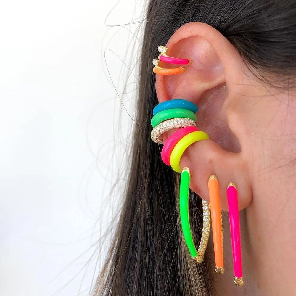 no Piercing Ear Cuff Clip on Earring Gold Color Summer New Colorful Rainbow Neon Enamel Cuff Earrings