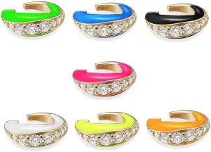 No Piercing Ear Cuff Pave White Colorful Neon Enamel Geometric Rainbow Clip ON Earrings