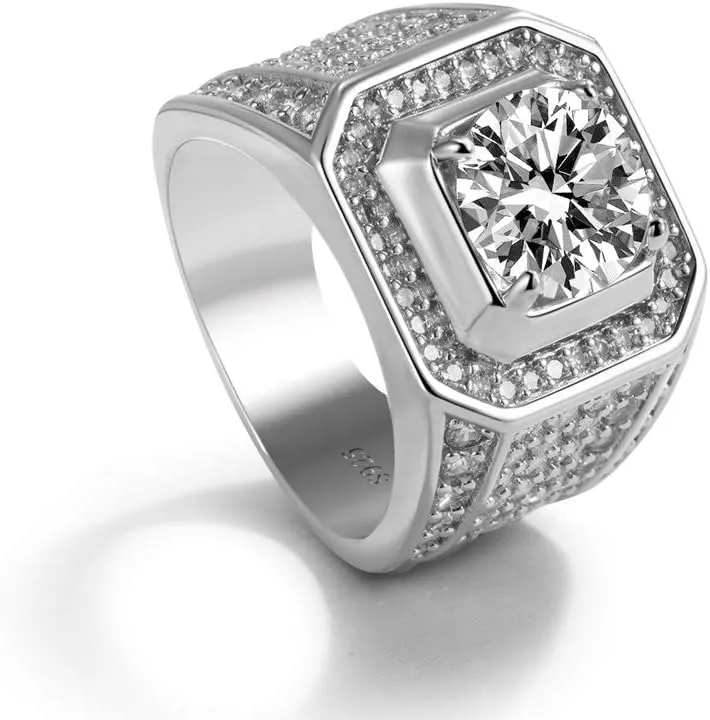 Noble Men's 925 Silver Ring-Square Cubic Zircon Inlaid-Classic Ring-Fashion Silver Jewelry-Party Accessories 8-13#