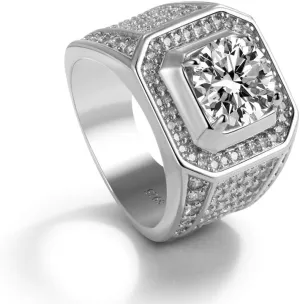 Noble Men's 925 Silver Ring-Square Cubic Zircon Inlaid-Classic Ring-Fashion Silver Jewelry-Party Accessories 8-13#