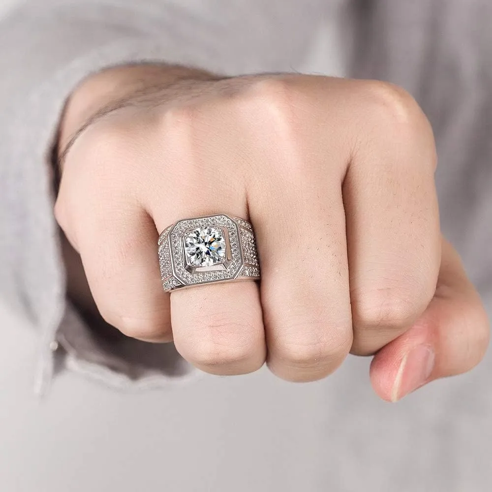 Noble Men's 925 Silver Ring-Square Cubic Zircon Inlaid-Classic Ring-Fashion Silver Jewelry-Party Accessories 8-13#