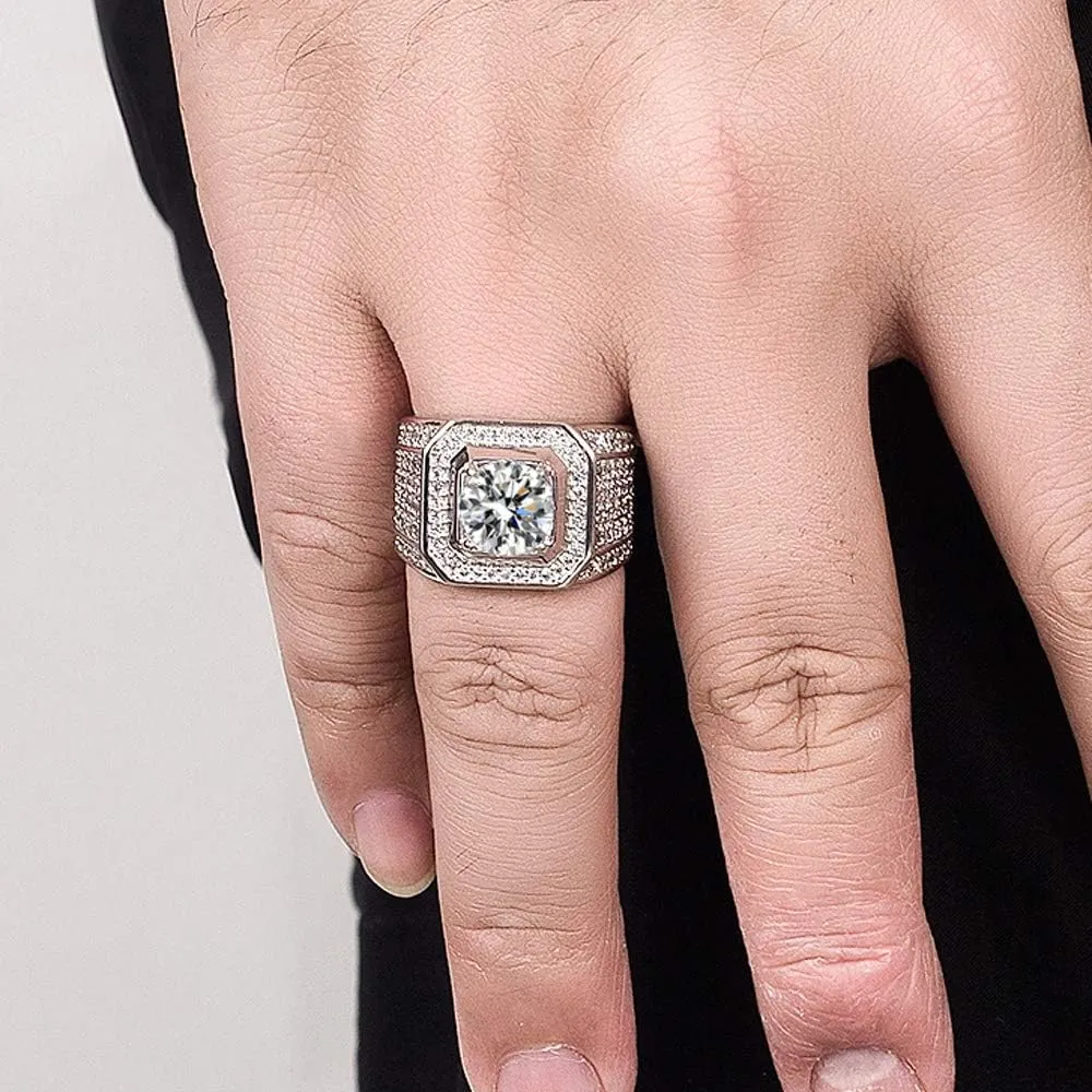 Noble Men's 925 Silver Ring-Square Cubic Zircon Inlaid-Classic Ring-Fashion Silver Jewelry-Party Accessories 8-13#