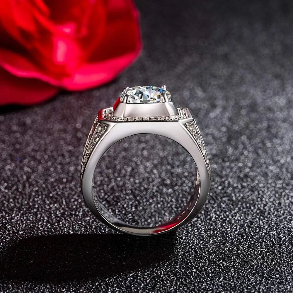 Noble Men's 925 Silver Ring-Square Cubic Zircon Inlaid-Classic Ring-Fashion Silver Jewelry-Party Accessories 8-13#