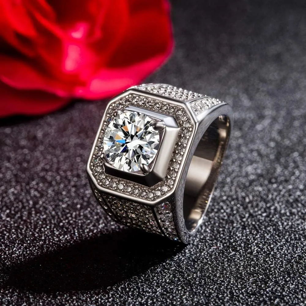 Noble Men's 925 Silver Ring-Square Cubic Zircon Inlaid-Classic Ring-Fashion Silver Jewelry-Party Accessories 8-13#
