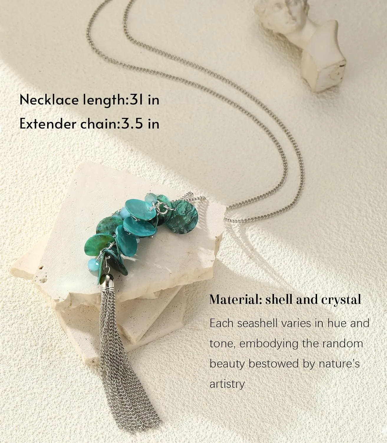 Noessla Boho Long Tassel Pendant Necklace Long Silver Necklace for Women Sweater Chain Statement Costume Jewelry Mothers Day Gifts