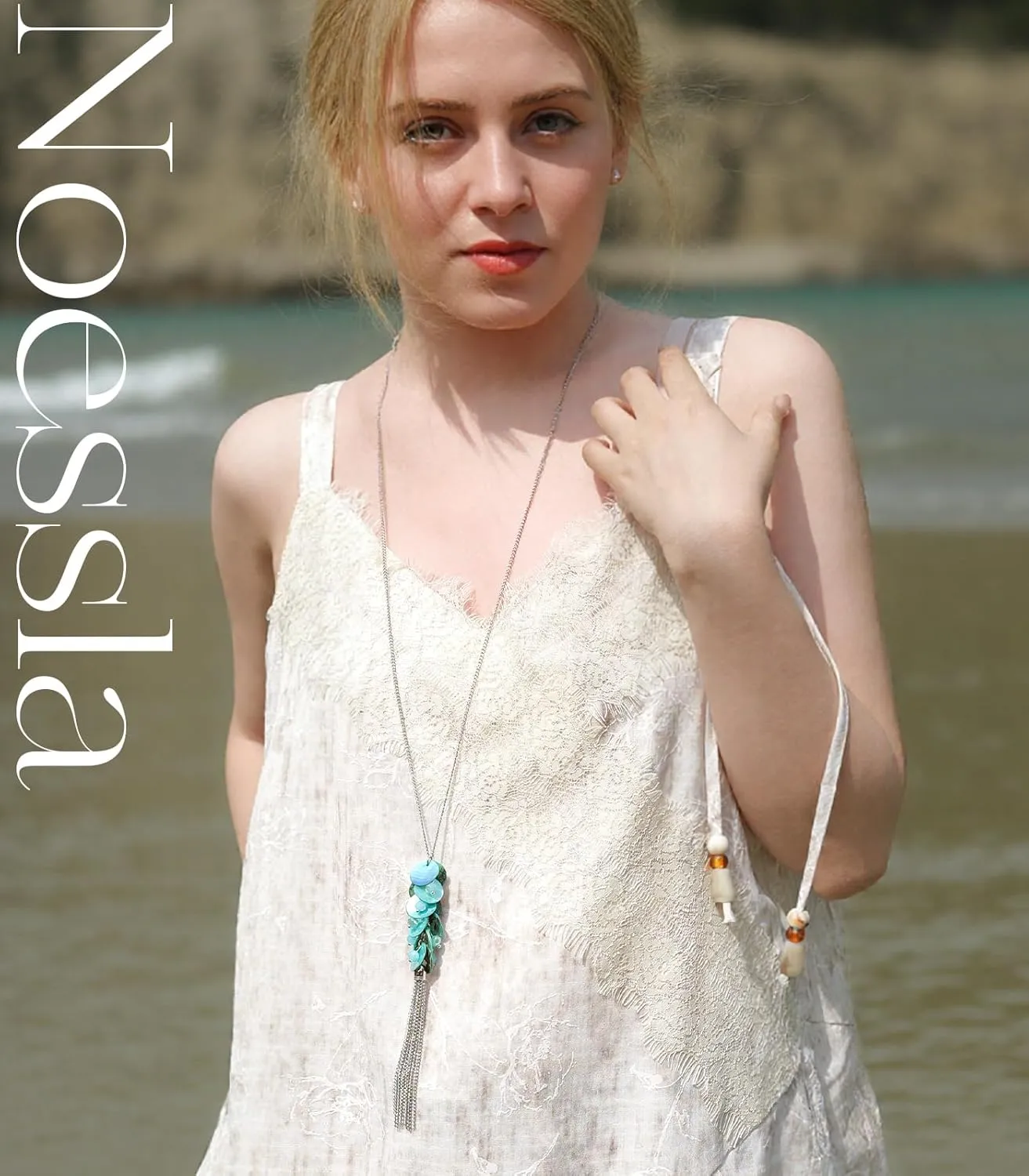 Noessla Boho Long Tassel Pendant Necklace Long Silver Necklace for Women Sweater Chain Statement Costume Jewelry Mothers Day Gifts
