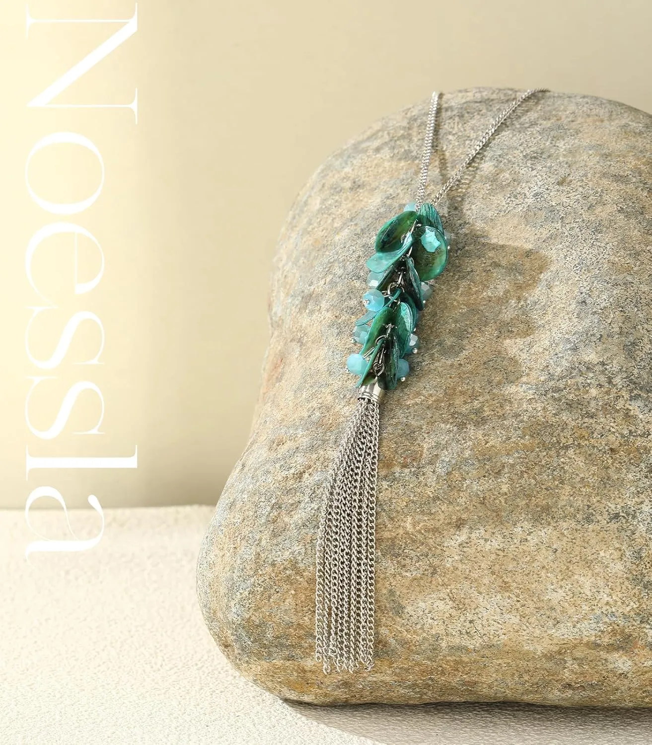 Noessla Boho Long Tassel Pendant Necklace Long Silver Necklace for Women Sweater Chain Statement Costume Jewelry Mothers Day Gifts