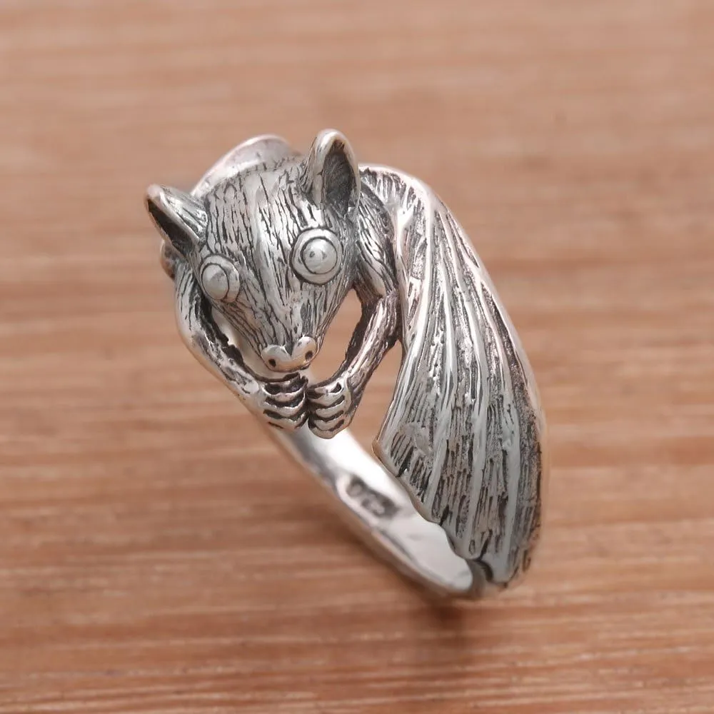 NOVICA Artisan Handcrafted .925 Sterling Silver Cocktail Ring Bat from Bali Indonesia Animal Themed Halloween 'Beautiful Bat'