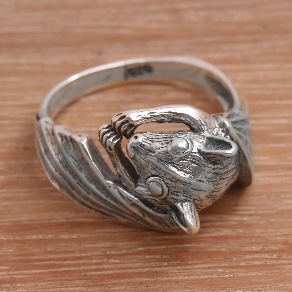NOVICA Artisan Handcrafted .925 Sterling Silver Cocktail Ring Bat from Bali Indonesia Animal Themed Halloween 'Beautiful Bat'