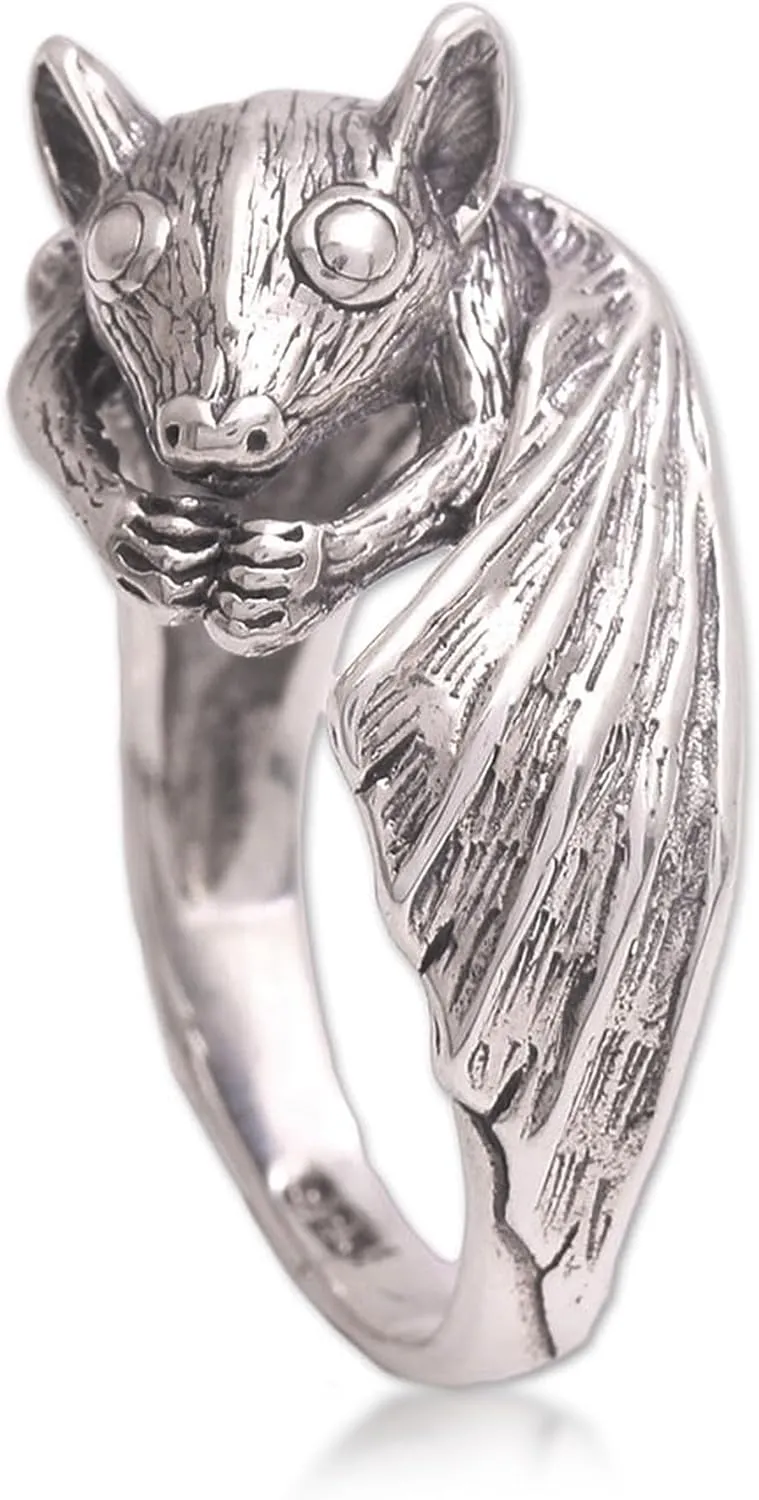 NOVICA Artisan Handcrafted .925 Sterling Silver Cocktail Ring Bat from Bali Indonesia Animal Themed Halloween 'Beautiful Bat'