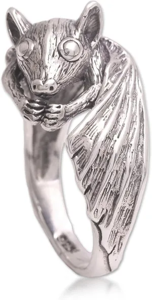 NOVICA Artisan Handcrafted .925 Sterling Silver Cocktail Ring Bat from Bali Indonesia Animal Themed Halloween 'Beautiful Bat'