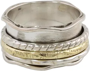 NOVICA Artisan Handcrafted .925 Sterling Silver Meditation Spinner Ring Brass Indian 'Spinning Grace'