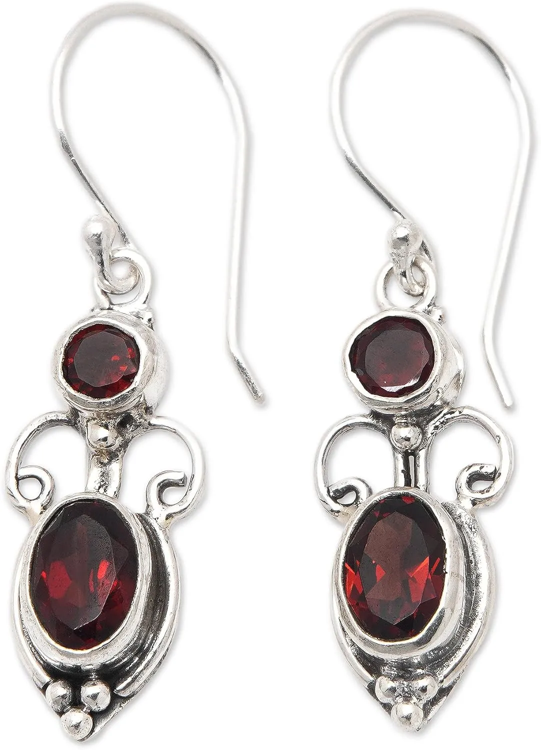 NOVICA Artisan Handcrafted Garnet .925 Sterling Silver Birthstone Crown Handmade Dangle Earring From Indonesia Themed