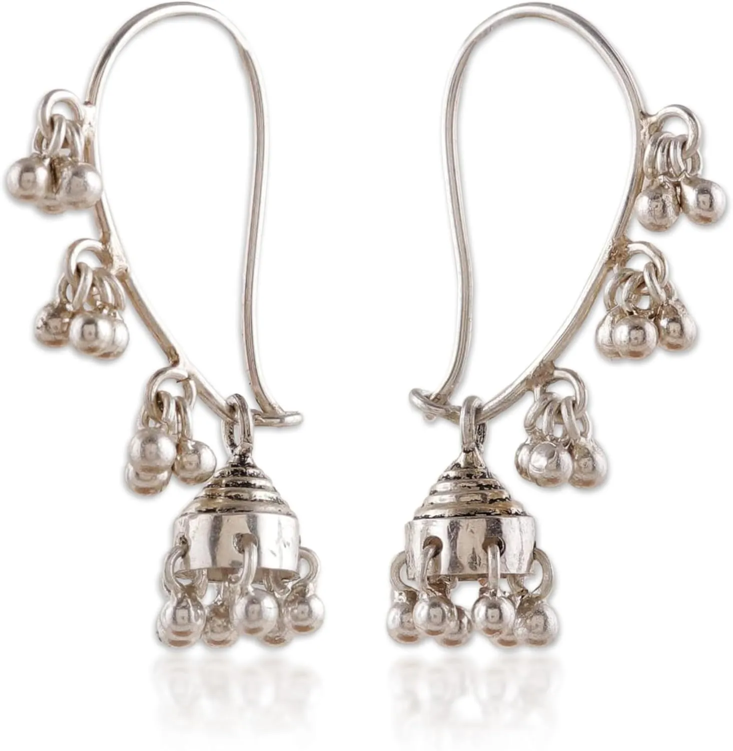 NOVICA Artisan Handcrafted Sterling Silver Jhumka Earrings - Filigree Chandelier Design